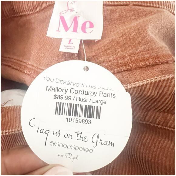 So Me Boutique Mallory Wide Leg Corduroy Pants In Rust Size Large Boho NWT - Picture 6 of 10